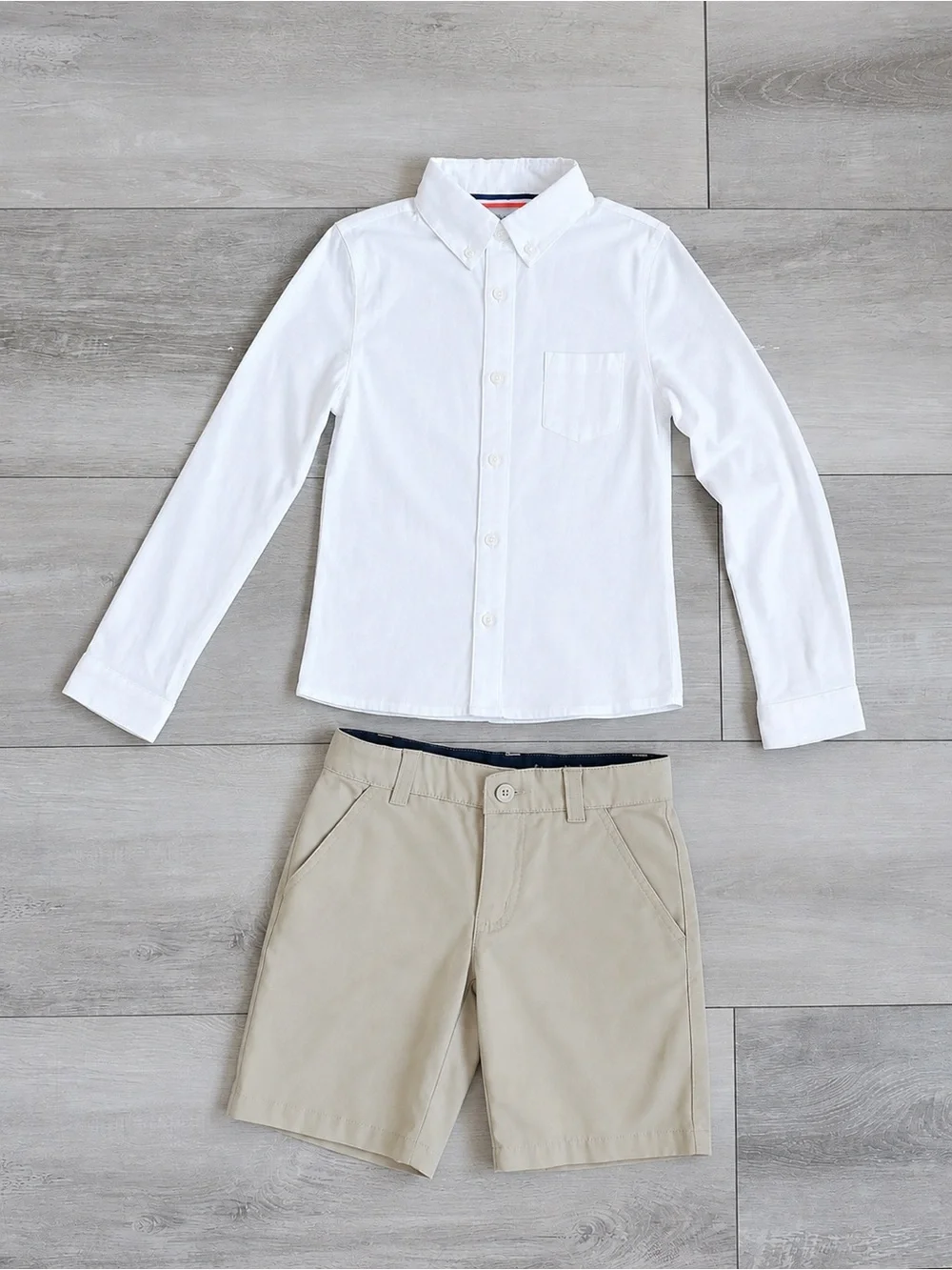 French Toast Shirt & Shorts Set Size 6/7 White Khaki